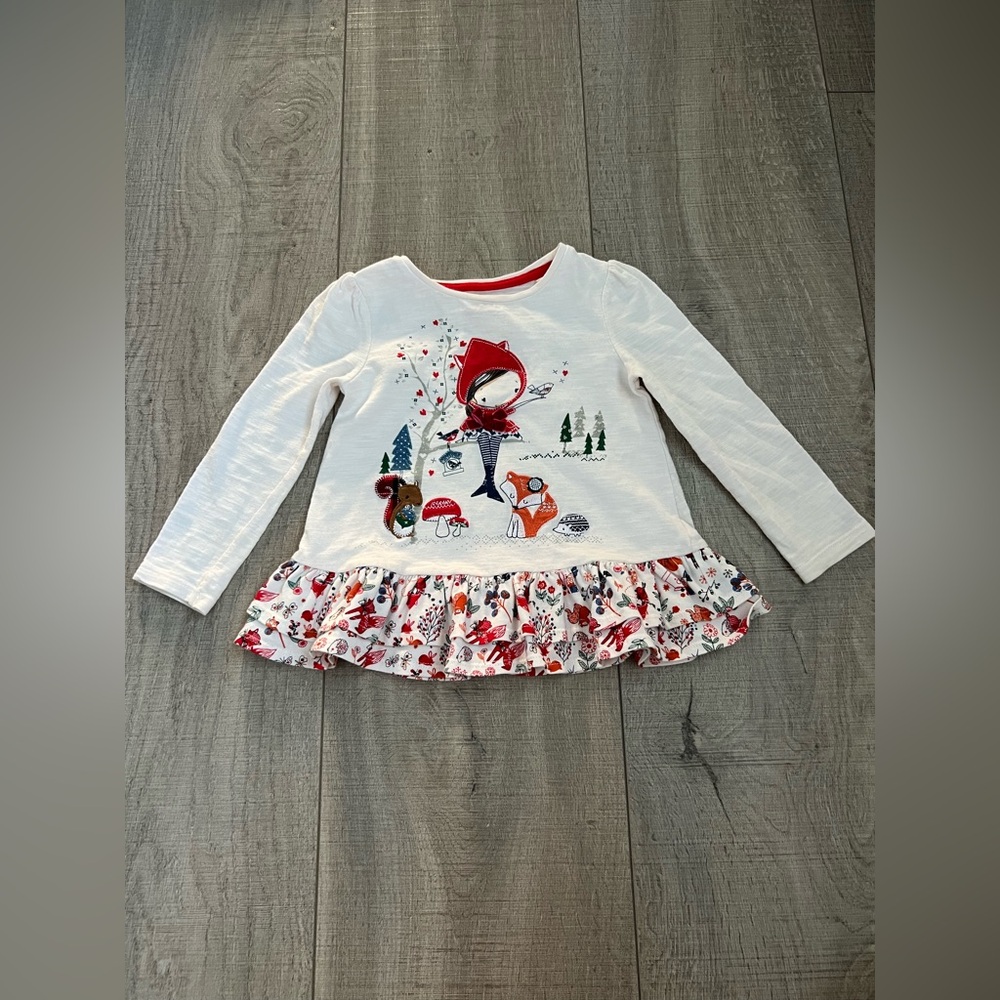 Tu White Long Sleeve Kids Top with Red and Floral Accents